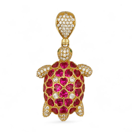 14K Yellow gold red turtle pendant-320885