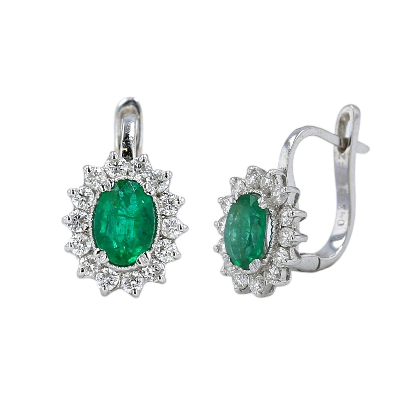 Platinum Colombian emerald with diamonds earrings