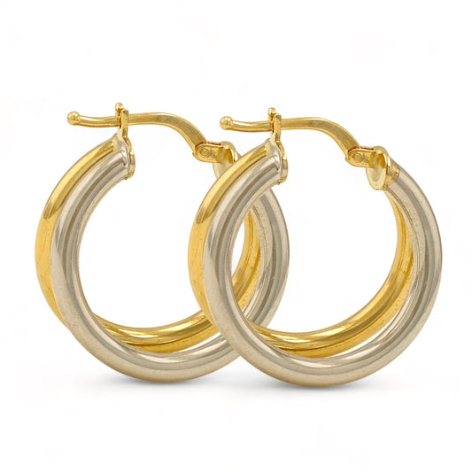 10k two color double hoops earrings Italian handcrafted-227046