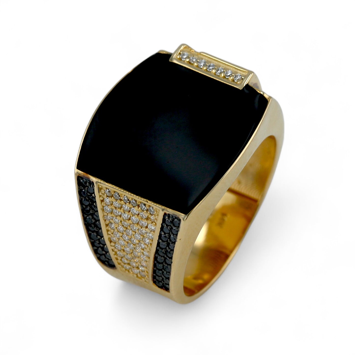 14K Yellow gold greek black enamel and black diamond band-228022