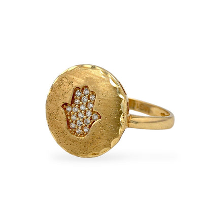 14K Yellow gold Hamsa ring -220941