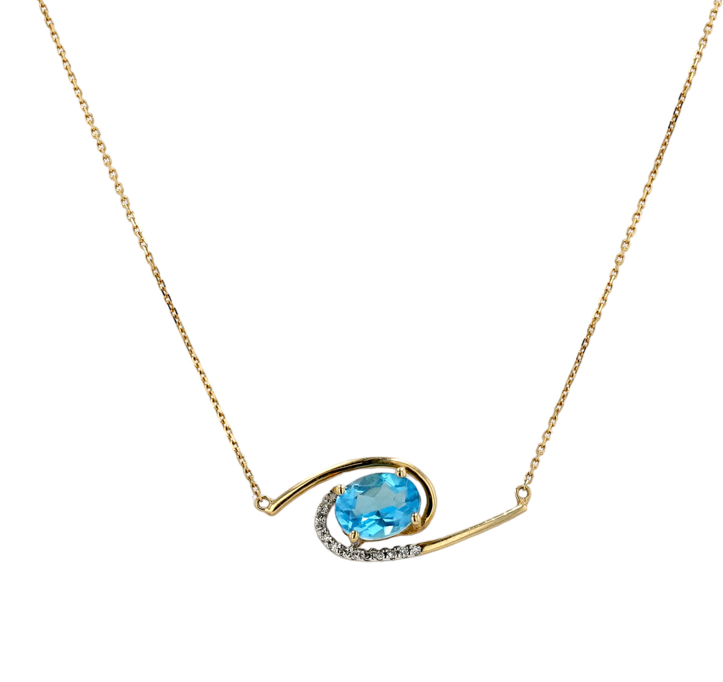 Yellow gold 14k necklace blue topaz and diamonds