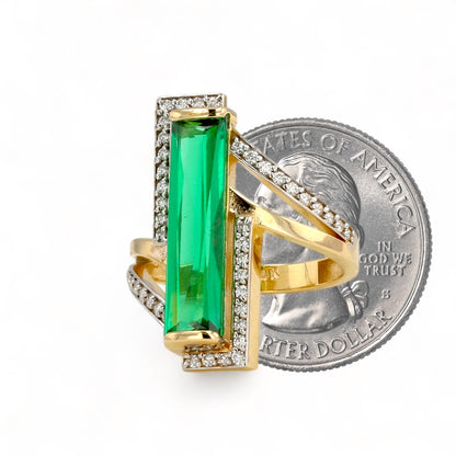 14K Yellow gold emerald bar ring-42920