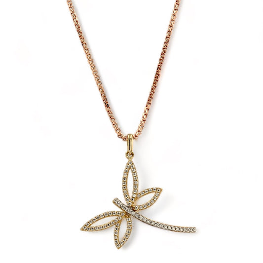 14K rose solid gold dragonfly necklace-224530