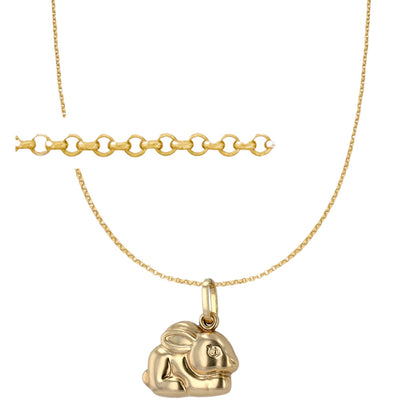14K Yellow gold rollo chain with rabbit pendant-223127