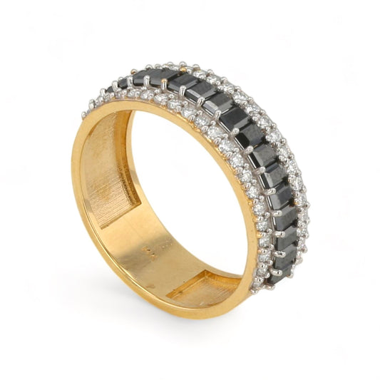 14K Yellow gold black diamond solid band ring-162838