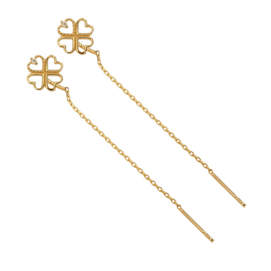 14K Yellow gold dangling clover earrings-630053
