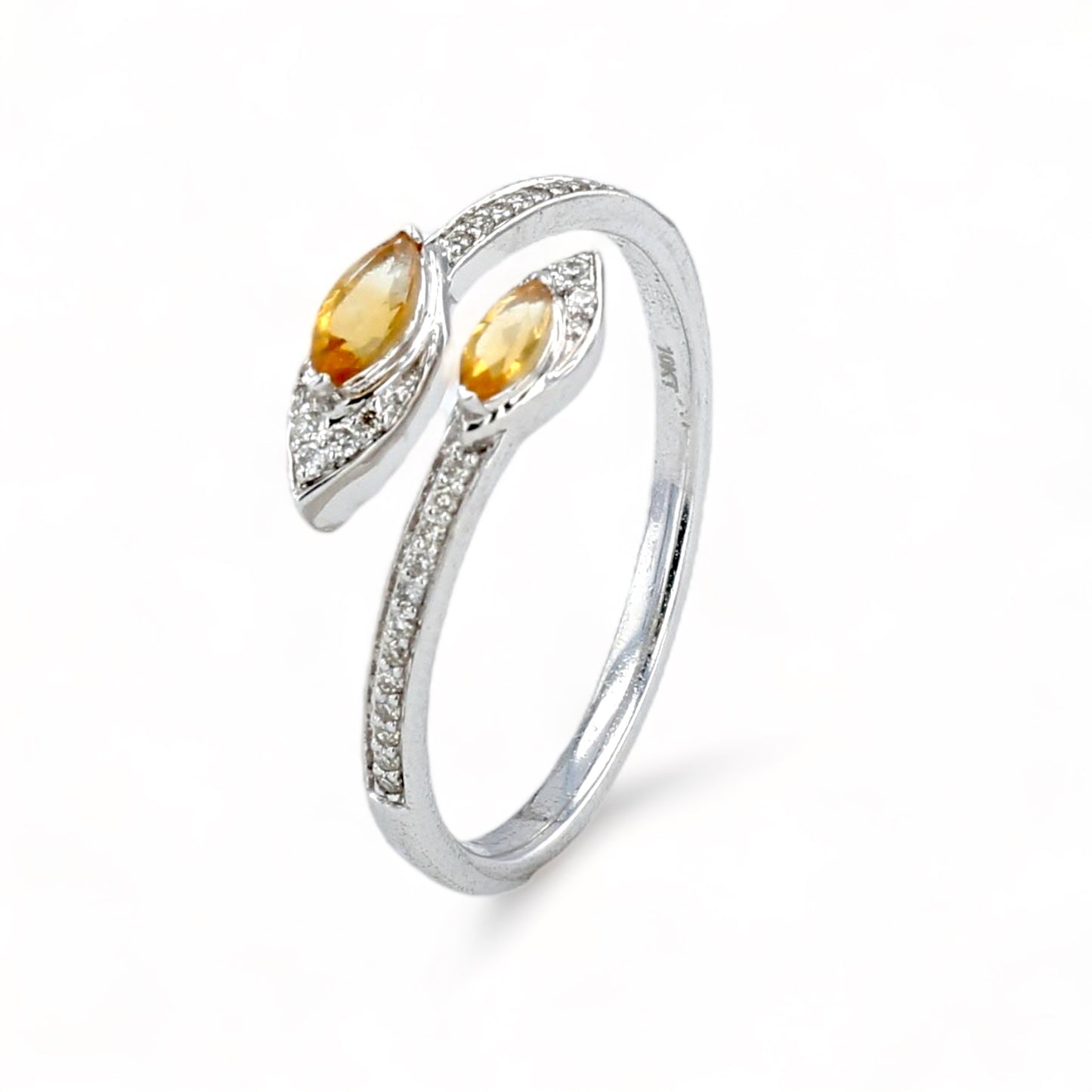 10K White gold petals citrine November stone and diamonds ring-24517