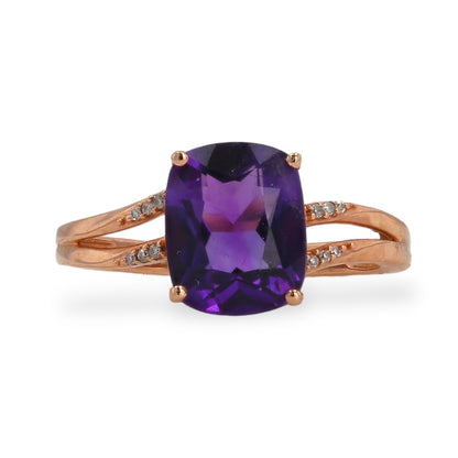 10k Rose Gold amethyst and diamonds ring -224853