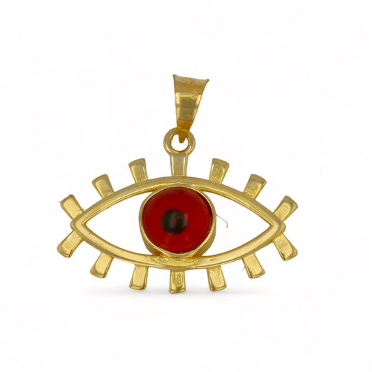 14K Yellow gold red eye pendant-227214
