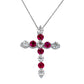 White 14k gold red ruby and diamond cross necklace