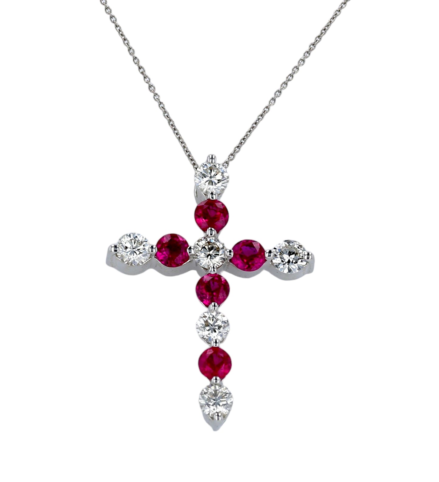 White 14k gold red ruby and diamond cross necklace