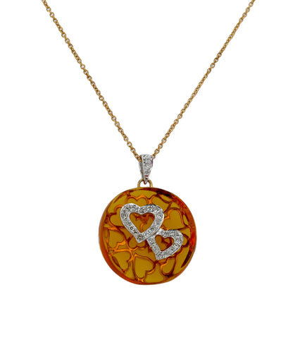 Yellow 14k gold heart citrine heart diamond necklace-5660