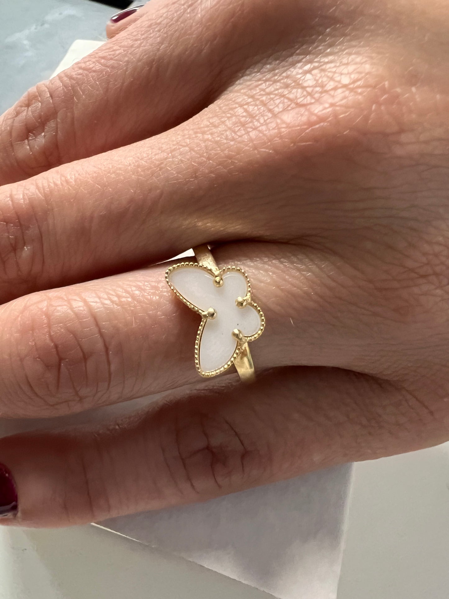 14K Yellow gold butterfly mother pearl ring-227074