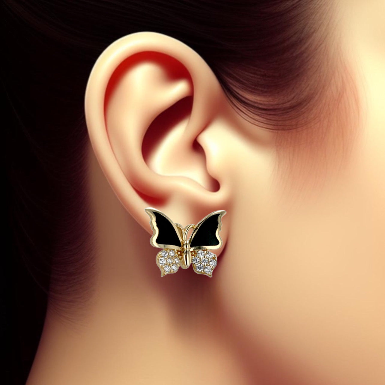 14K Yellow gold onyx butterfly earrings-226057