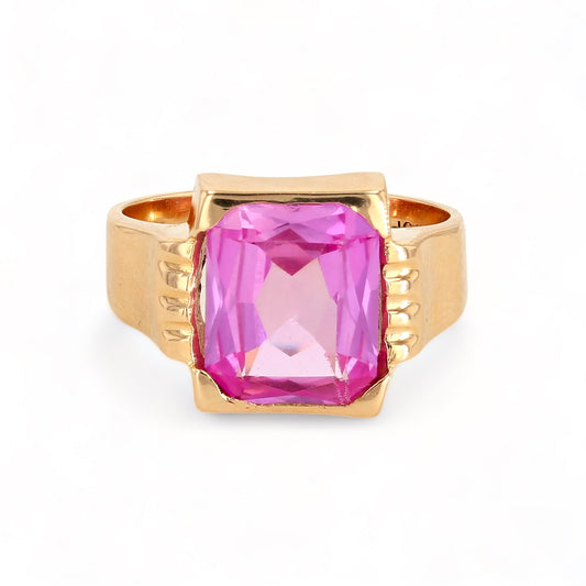 10K yellow gold pink sapphire emerald cut ring-11280