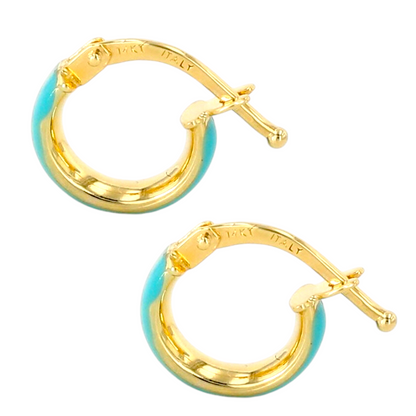 14K Yellow gold aqua Huggies hoops-12041