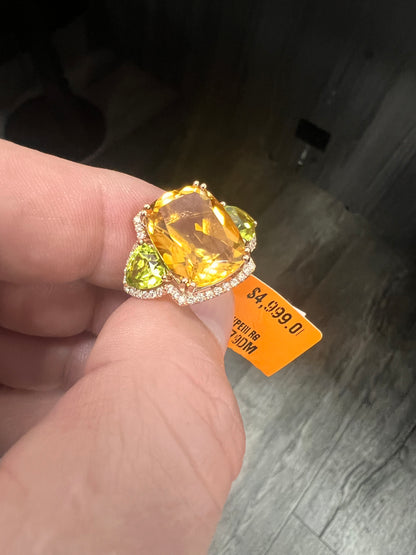 14K rose gold halo natural citrine peridot and diamonds EFFY brand ring-31888