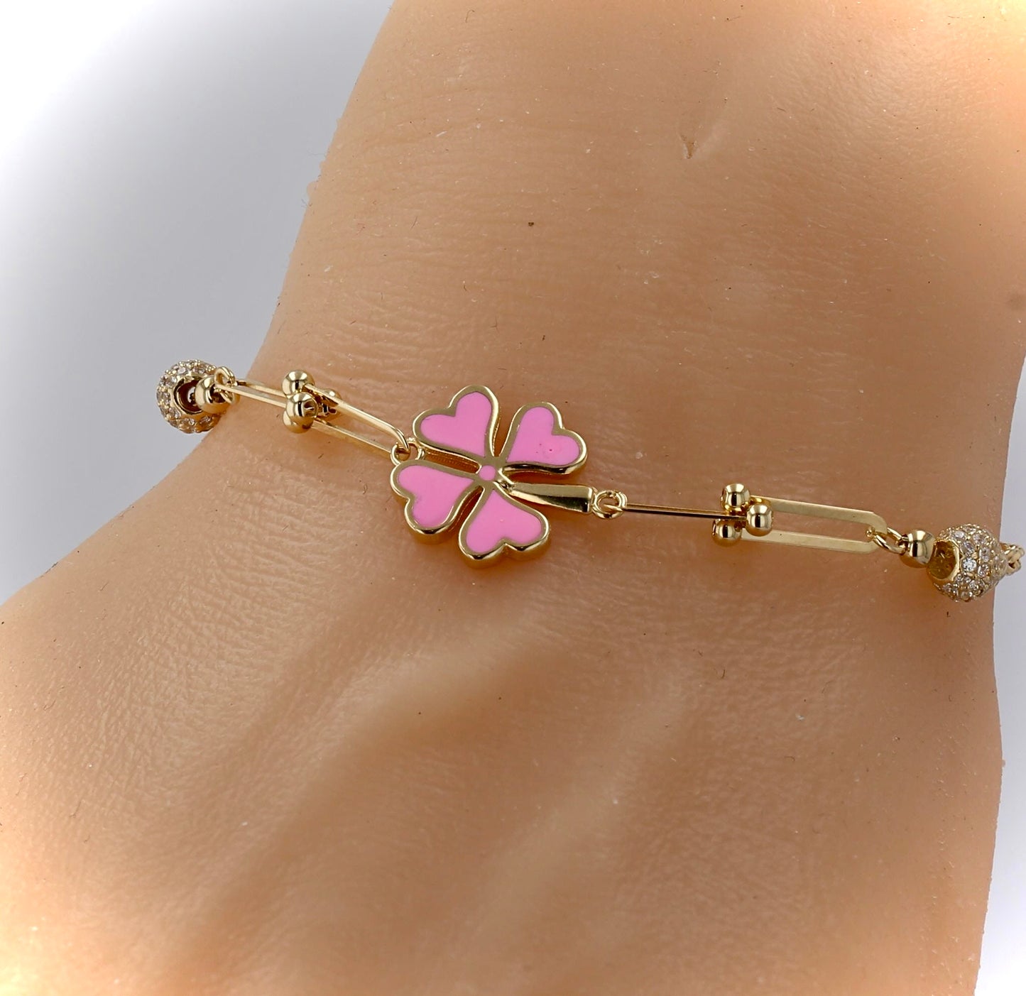 14K Yellow gold pink clover bracelet-226192