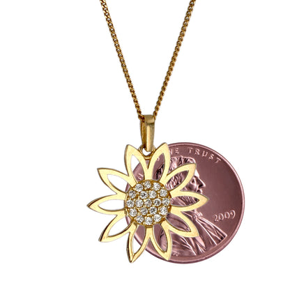 10k Yellow gold solid baby miami cuban link chain sun flower pendant -4373203