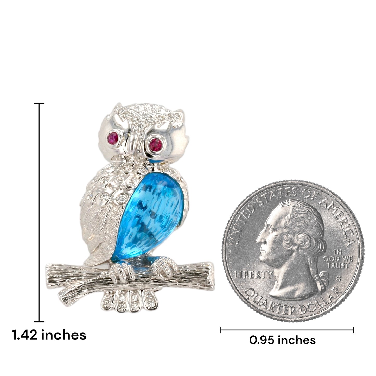 18k white gold vintage pendant-pin luxury owl blue topaz ruby-11215