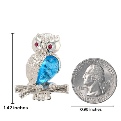 18k white gold vintage pendant-pin luxury owl blue topaz ruby-11215