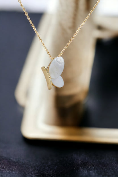 14K Yellow gold mother pearl butterfly necklace-226113