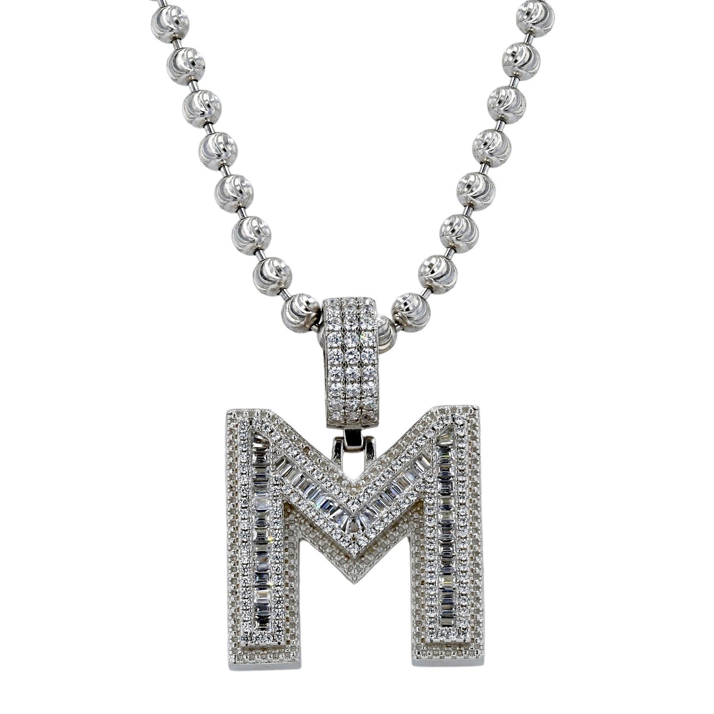 White silver 925 necklace M pendant