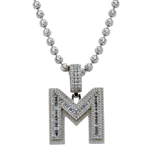 White silver 925 necklace M pendant