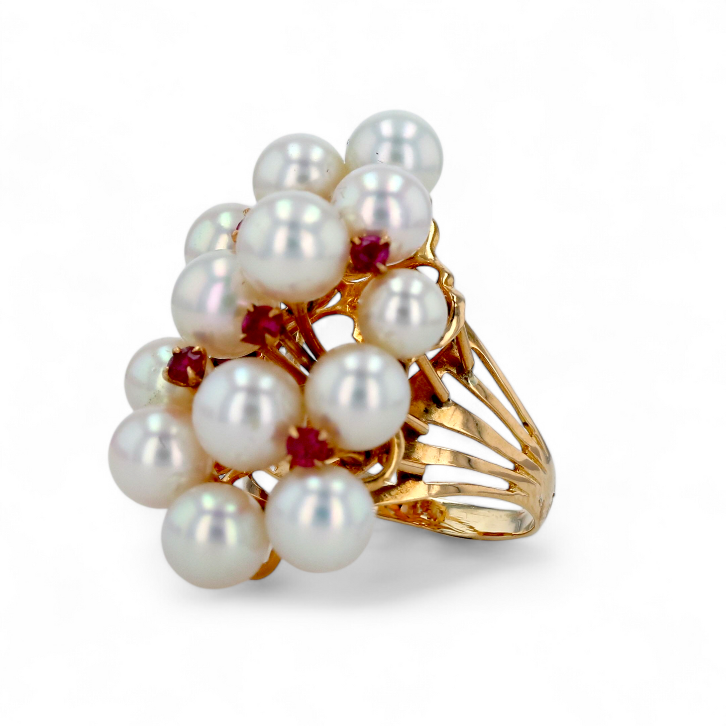 18K yellow gold bouquet natural pearl accents ruby’s ring-33917