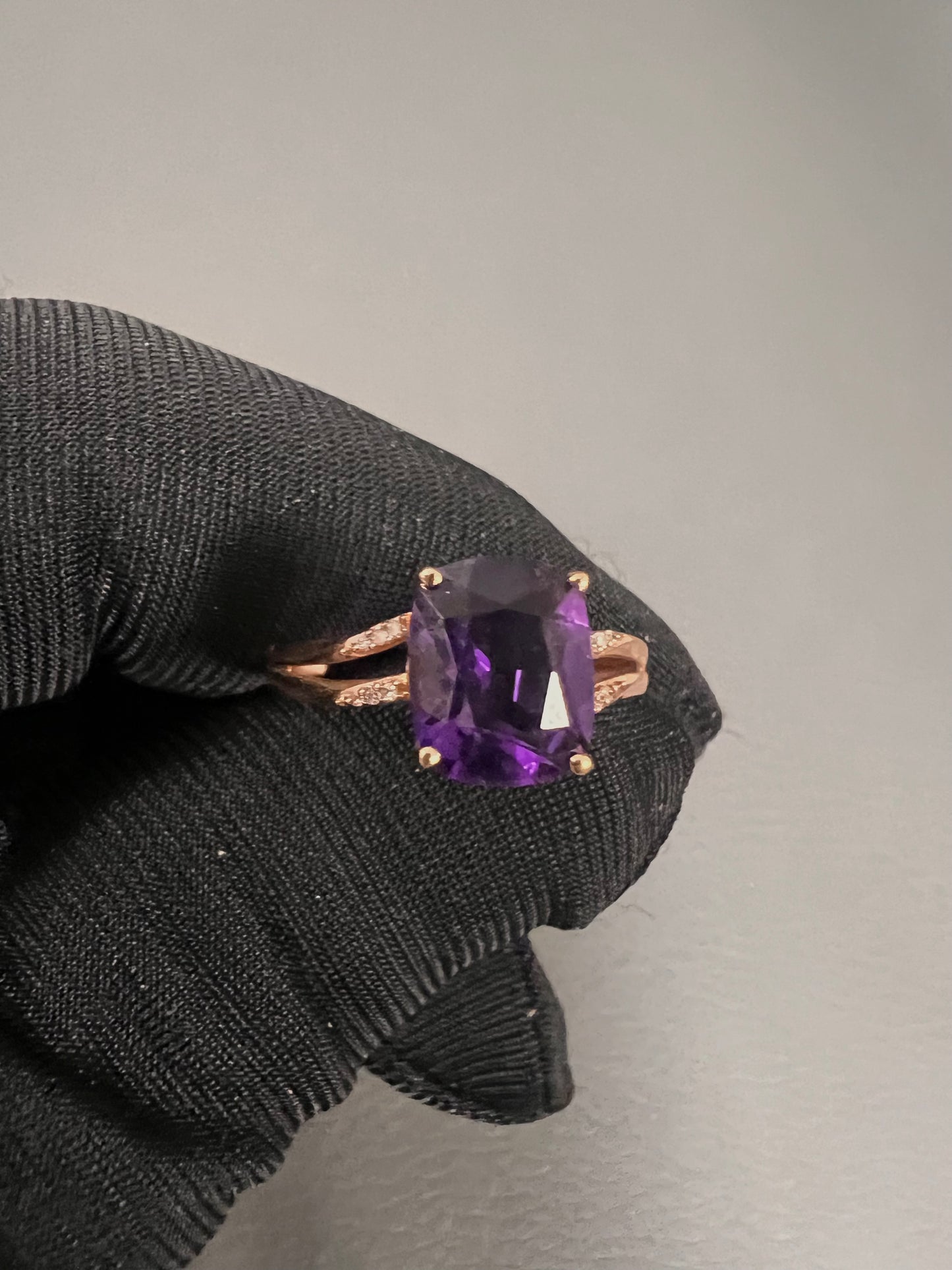 10k Rose Gold amethyst and diamonds ring -224853
