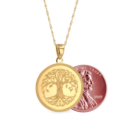 14K Yellow gold tree of life pendant with Singapur chain-12150