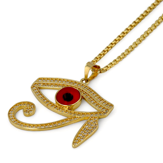 Set 14k yellow gold Venetian chain red eye of horus pendant-227091-227127