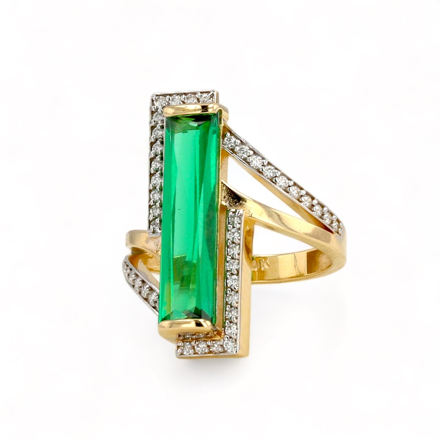 14K Yellow gold emerald bar ring-42920