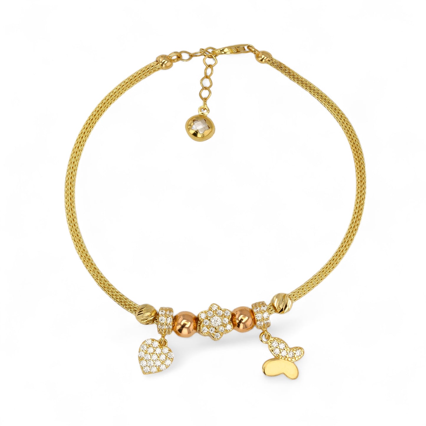 14K Yellow gold braids charms bracelet-316262