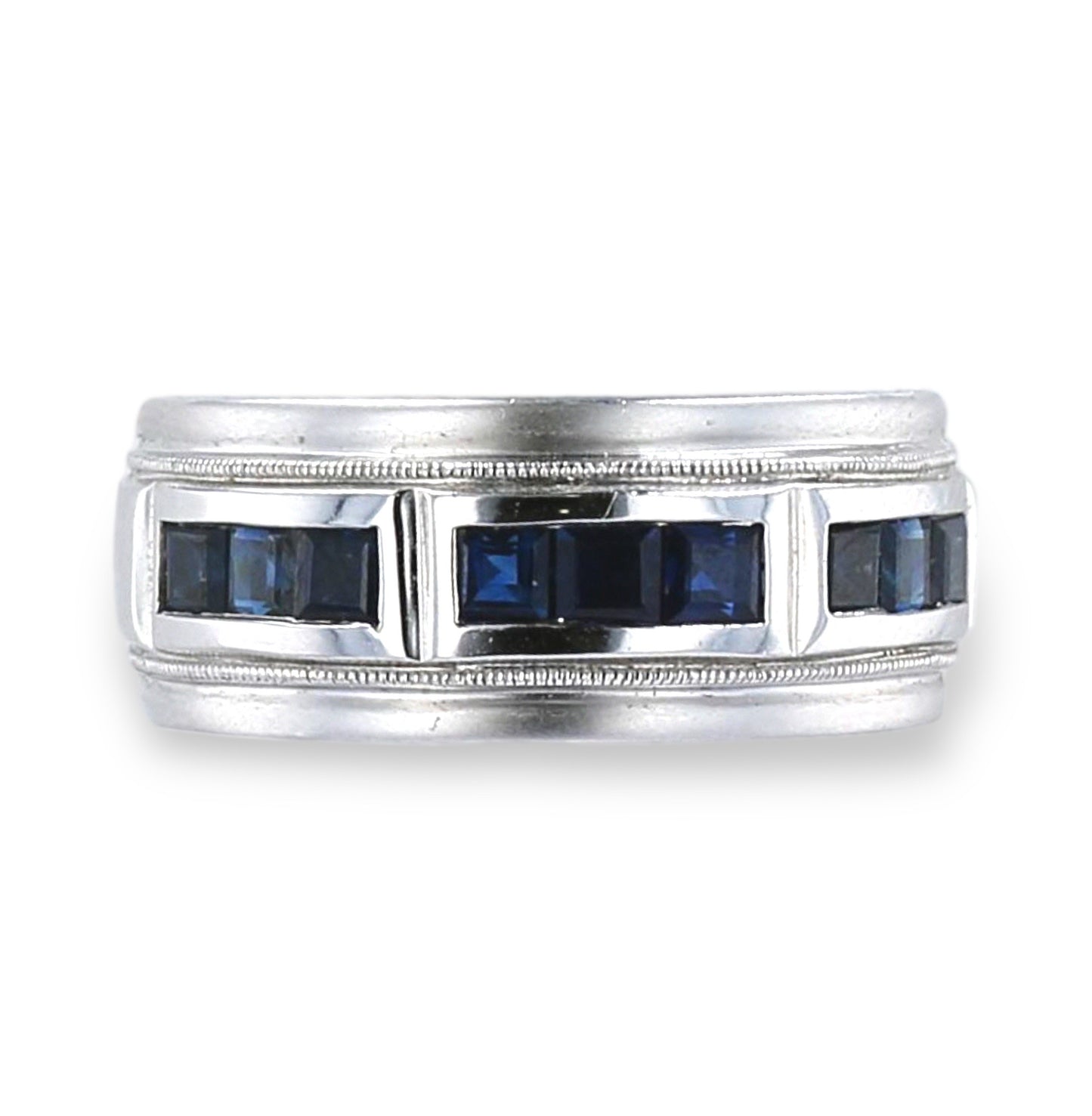 White 10k gold weeding band blue sapphire ring