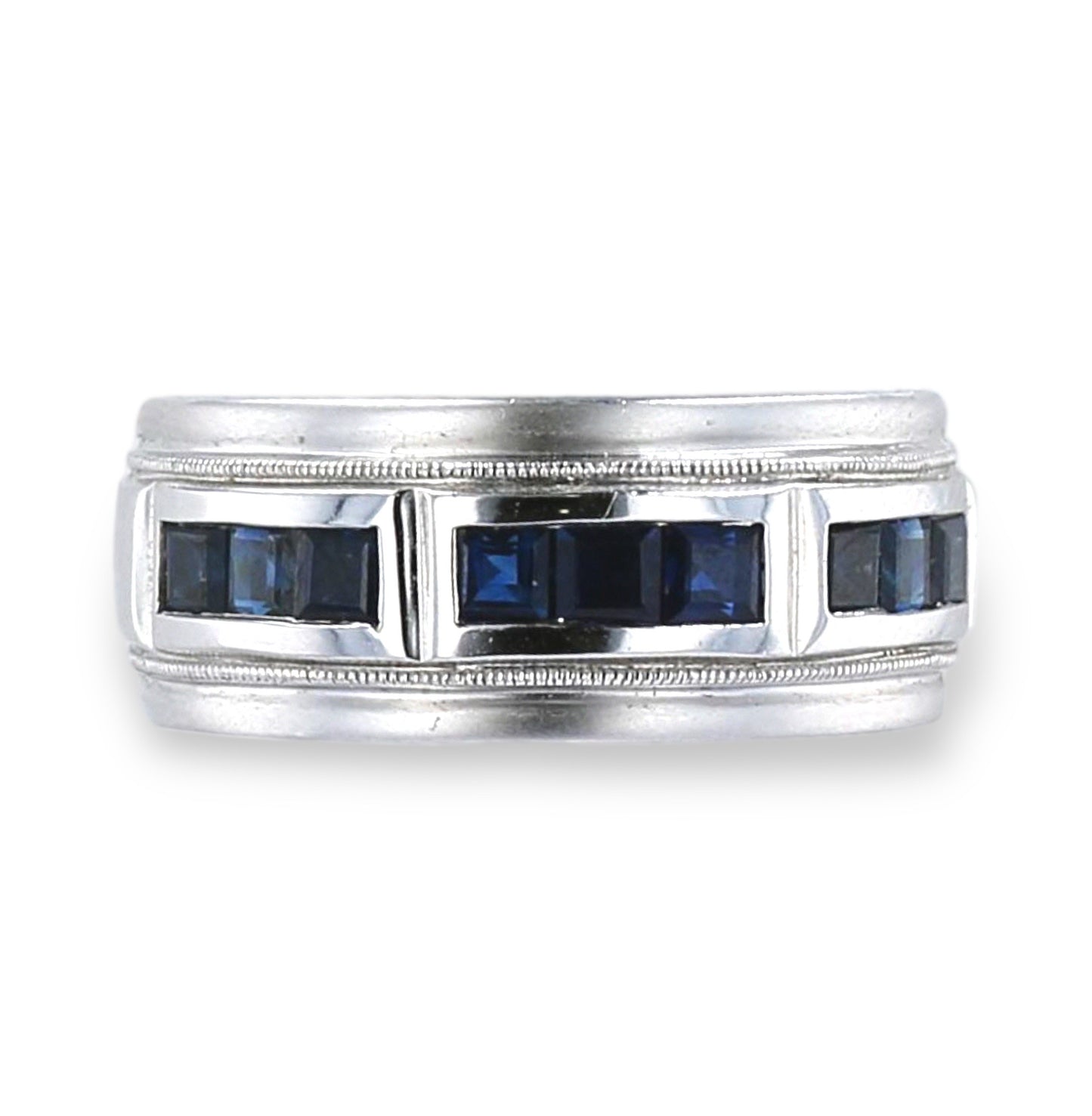 White 10k gold wedding band blue sapphire ring