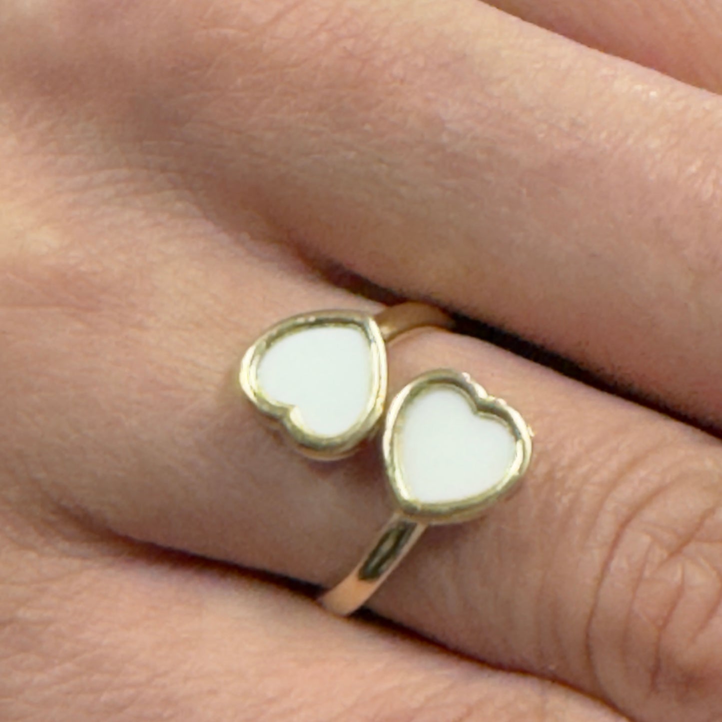 14K Yellow gold two hear mother pearl ring-227415