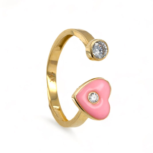 14K Yellow gold pink enamel heart ring-227076