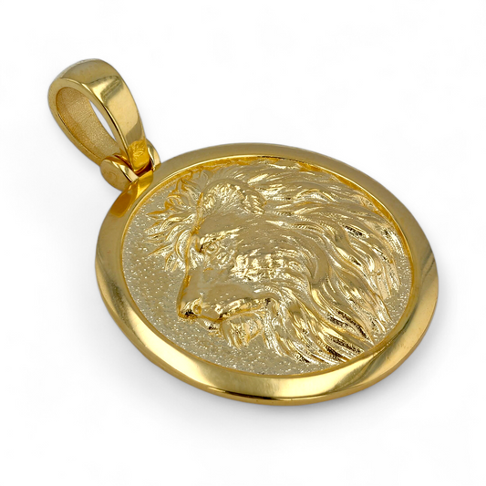 14K Yellow gold solid Lion pendant