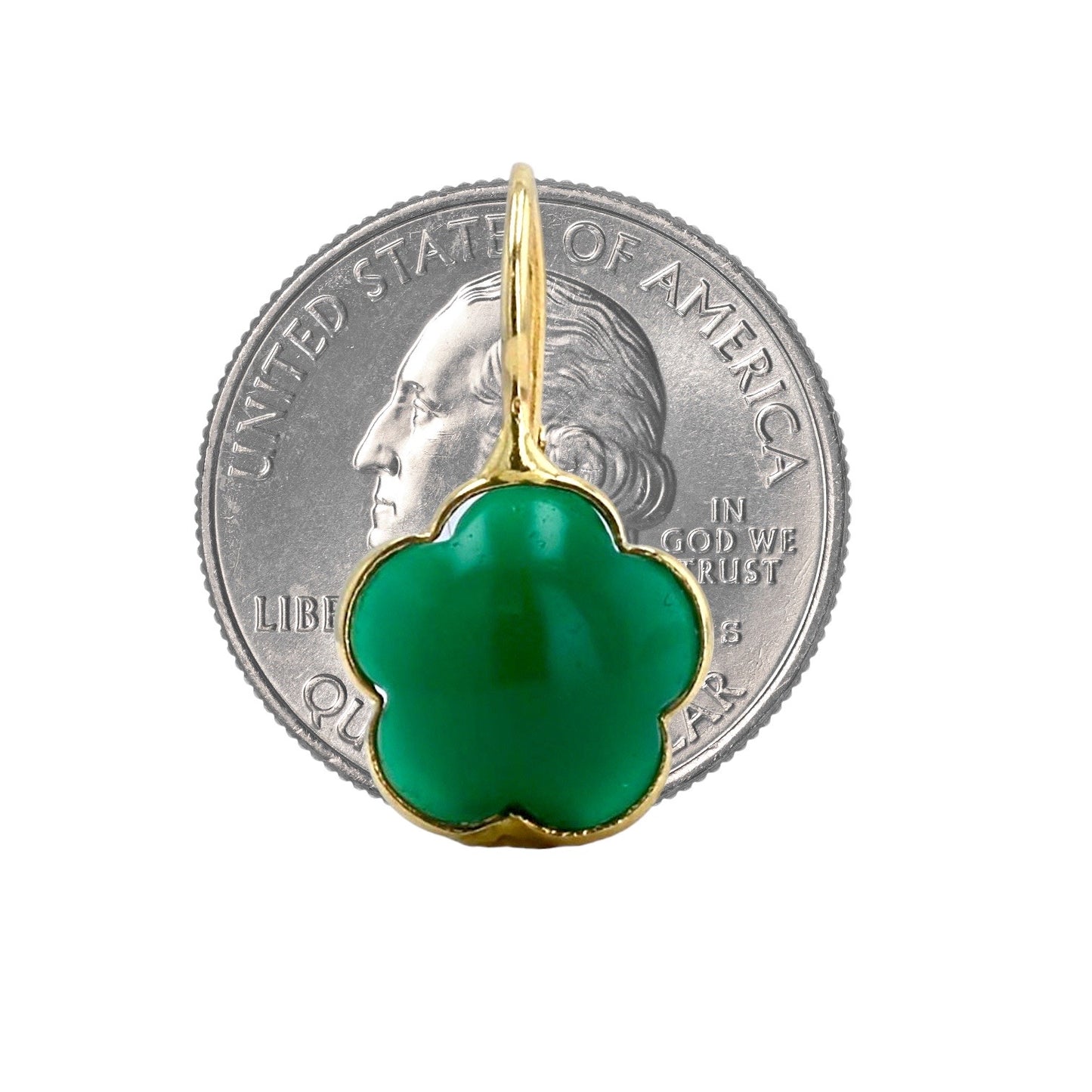 14K Yellow gold dangling jade clover earrings -226012