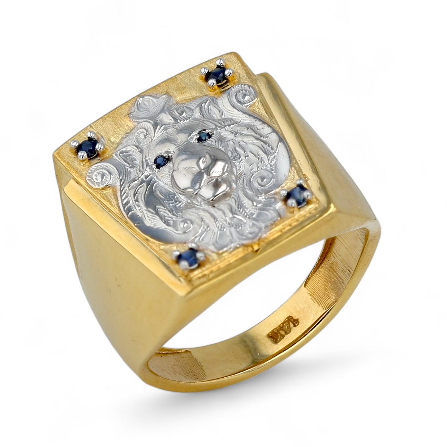 14k yellow gold Toscana lion blue sapphire accent band-52929