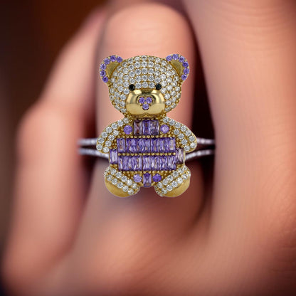 Yellow 10k gold amethyst teddy bear ring