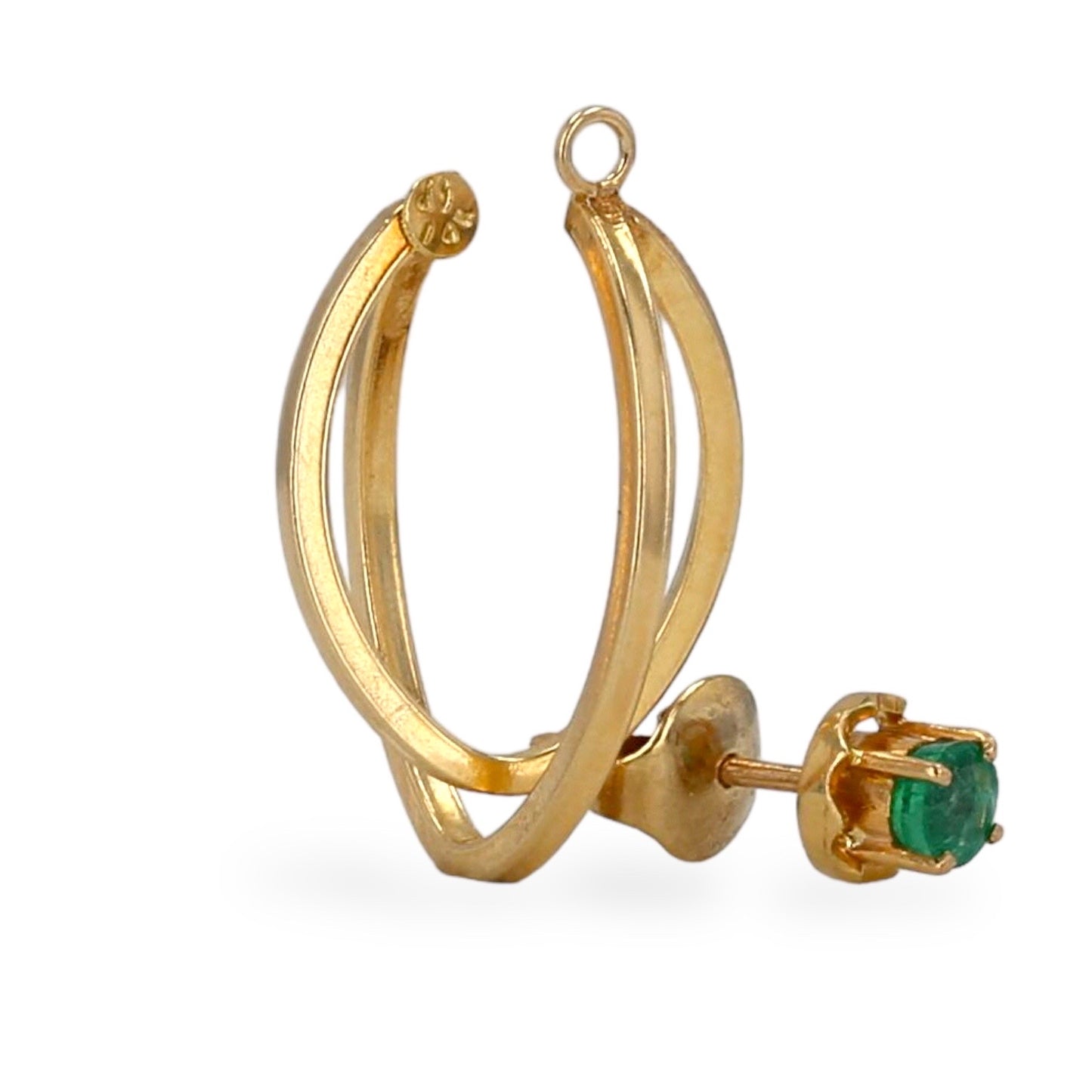 14K Yellow gold rare geometry deco emerald earrings