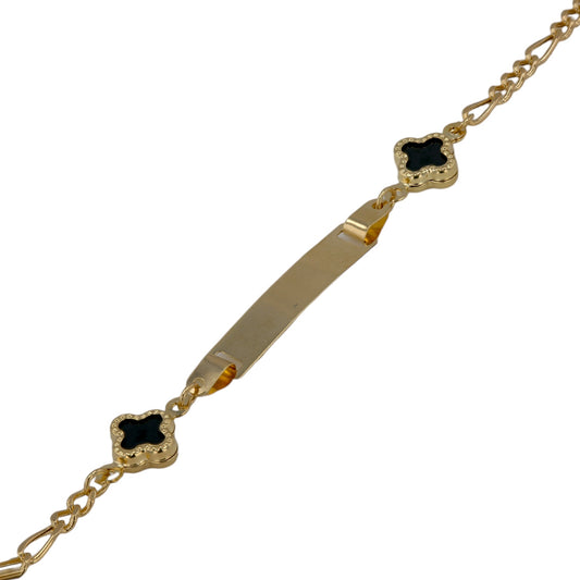 14K Yellow gold baby ID onyx Clover bracelet FREE ENGRAVING