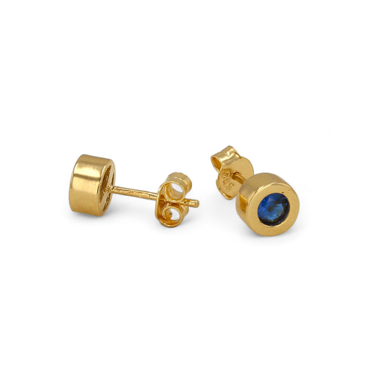 14K Yellow gold blue bezel studs earrings-227402