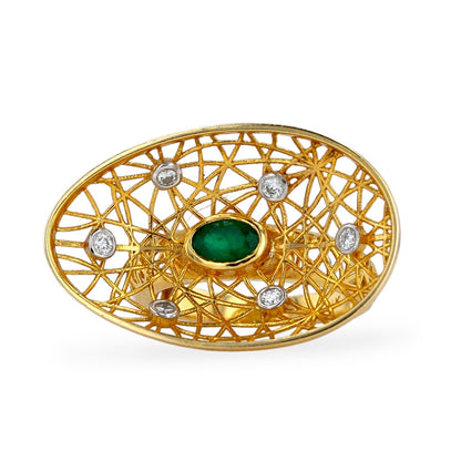 Yellow 14k gold nest emerald diamonds ring