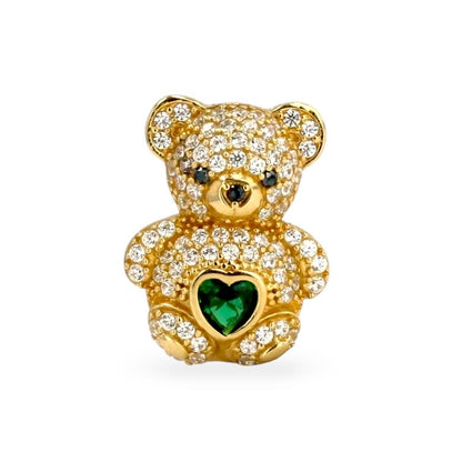 14k yellow gold big green Teddy bear earrings