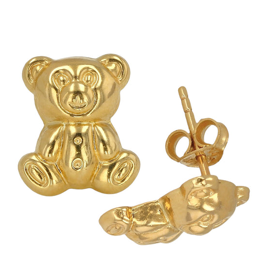 ￼14K Yellow gold puff teddy bear studs earrings-42839