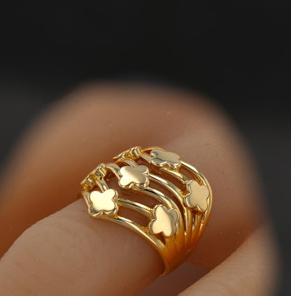 14K Yellow gold Clovers ring-V05